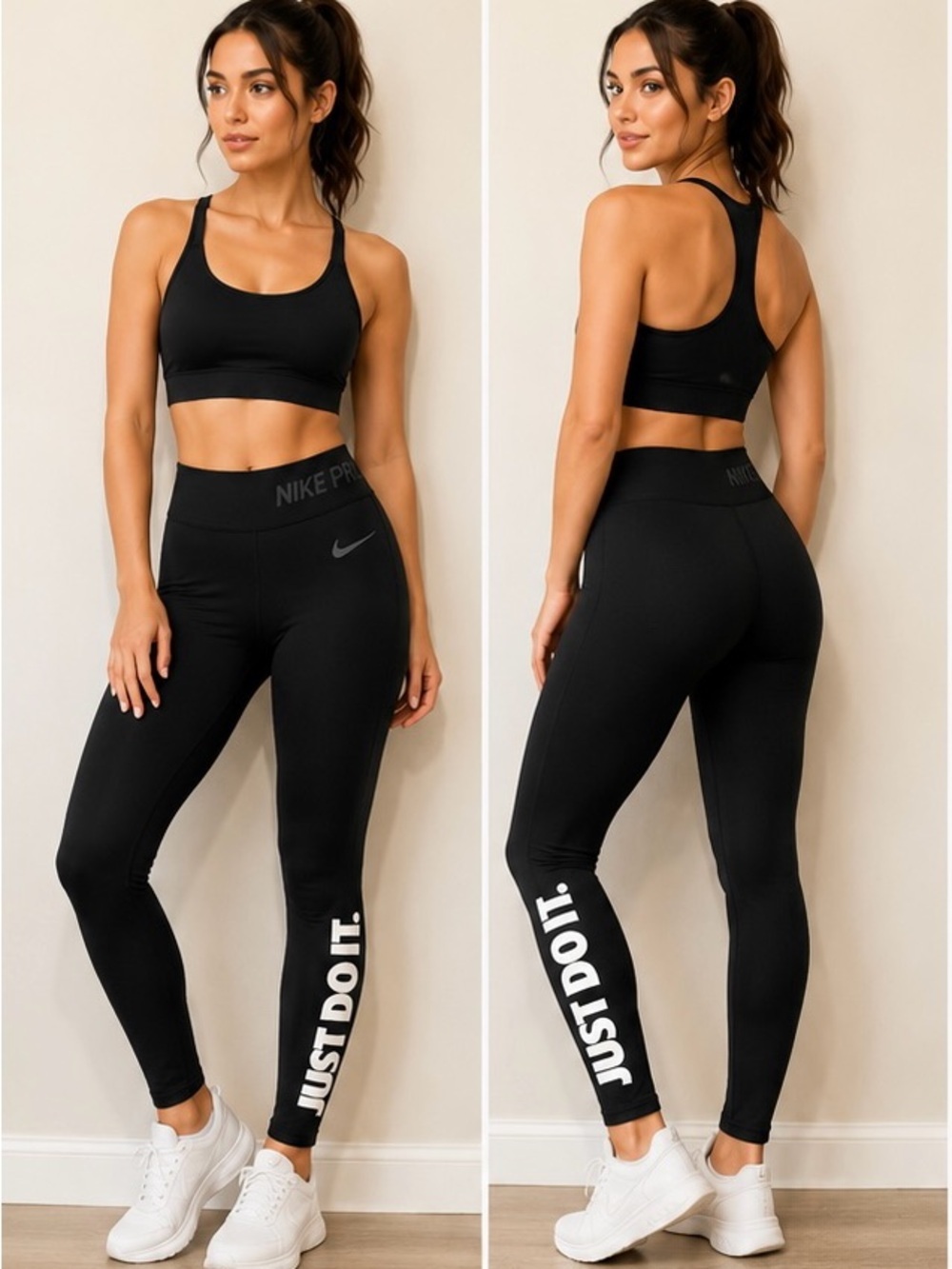 Nike Pro Dri-FIT Leggings Womens Medium Black Just Do It Athletic Pants